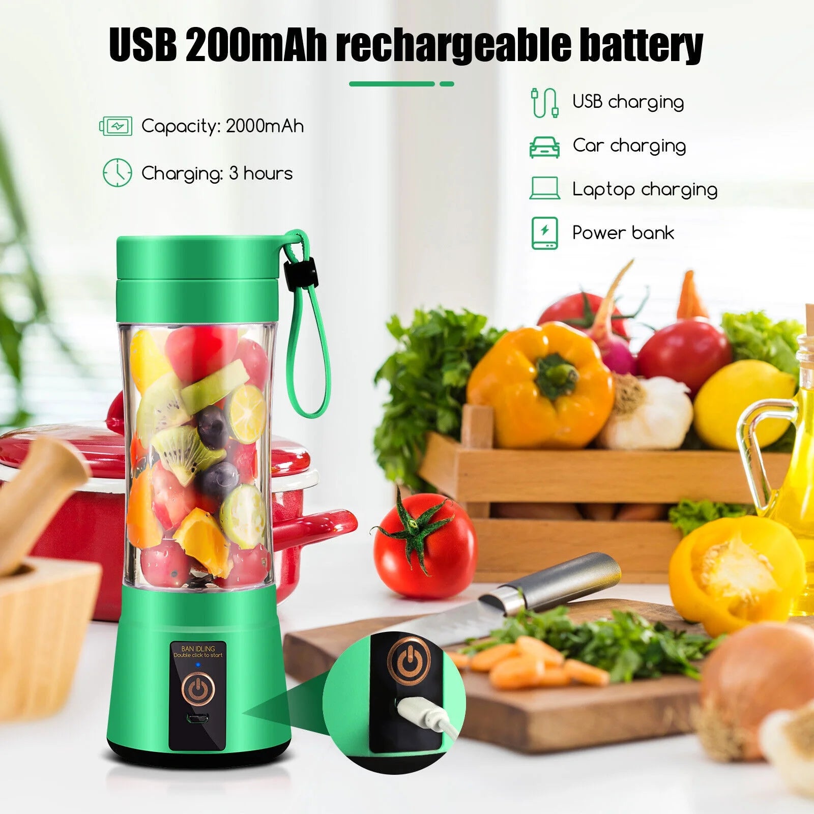 Portable Juicer for Fruit Smoothie Shake Juice, Personal Portable Blender Cup USB Rechargeable Travel